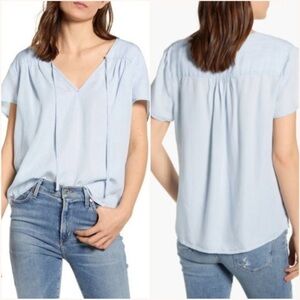 RAILS Viera Light Vintage Tie Neck Shirt Chambray Flutter Sleeve Top Sz S
